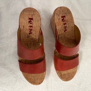 Korks Deltona Red Leather Slide Wedge Sandals, Size 8